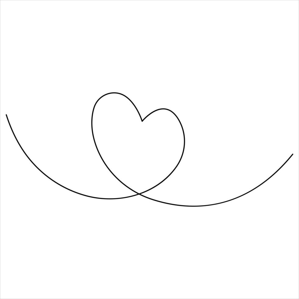 Valentines day heart shape continuous single line art drawing outline vector