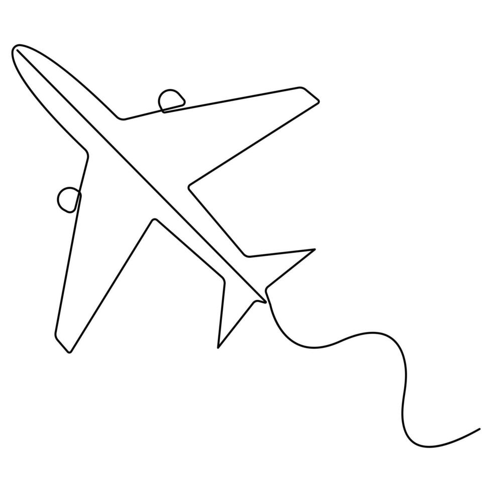 Continuous single line art drawing of airplane icon vector