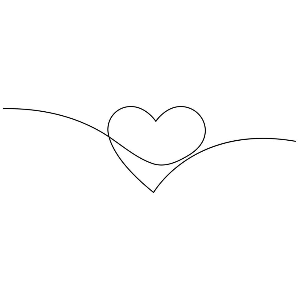 Valentines day heart shape continuous single line art drawing outline vector