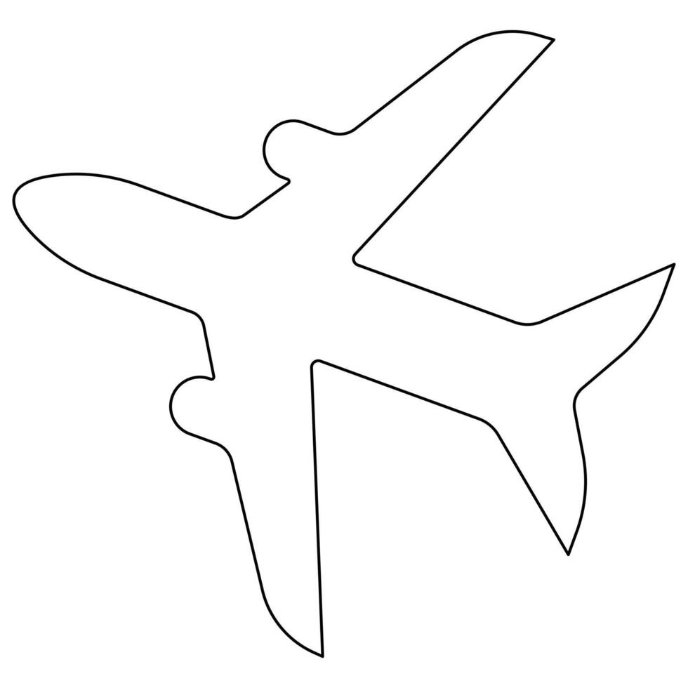 Continuous single line art drawing of airplane icon vector