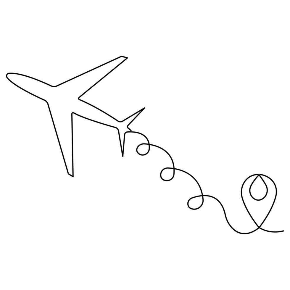 Continuous single line art drawing of airplane icon vector