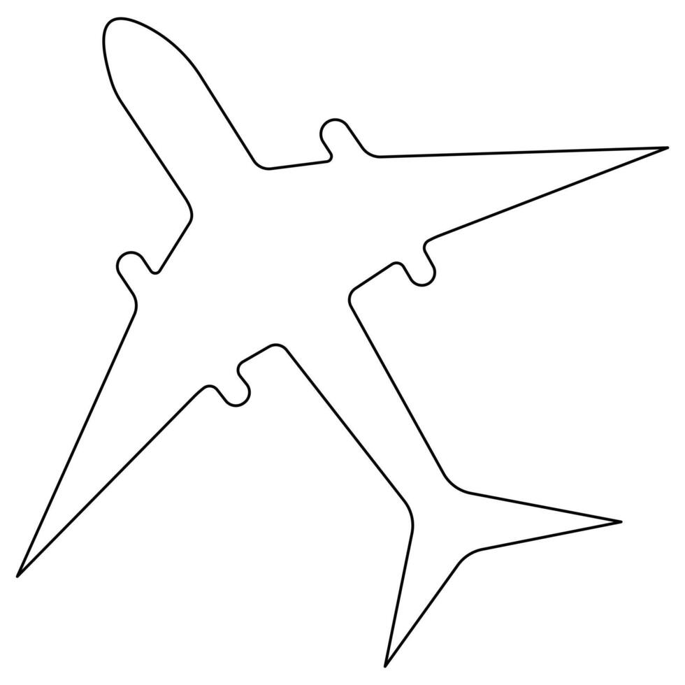 Continuous single line art drawing of airplane icon vector