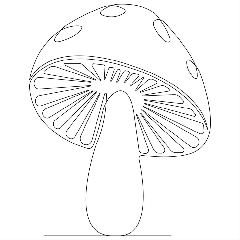 Mushroom continuous single line art drawing plants concept outline vector