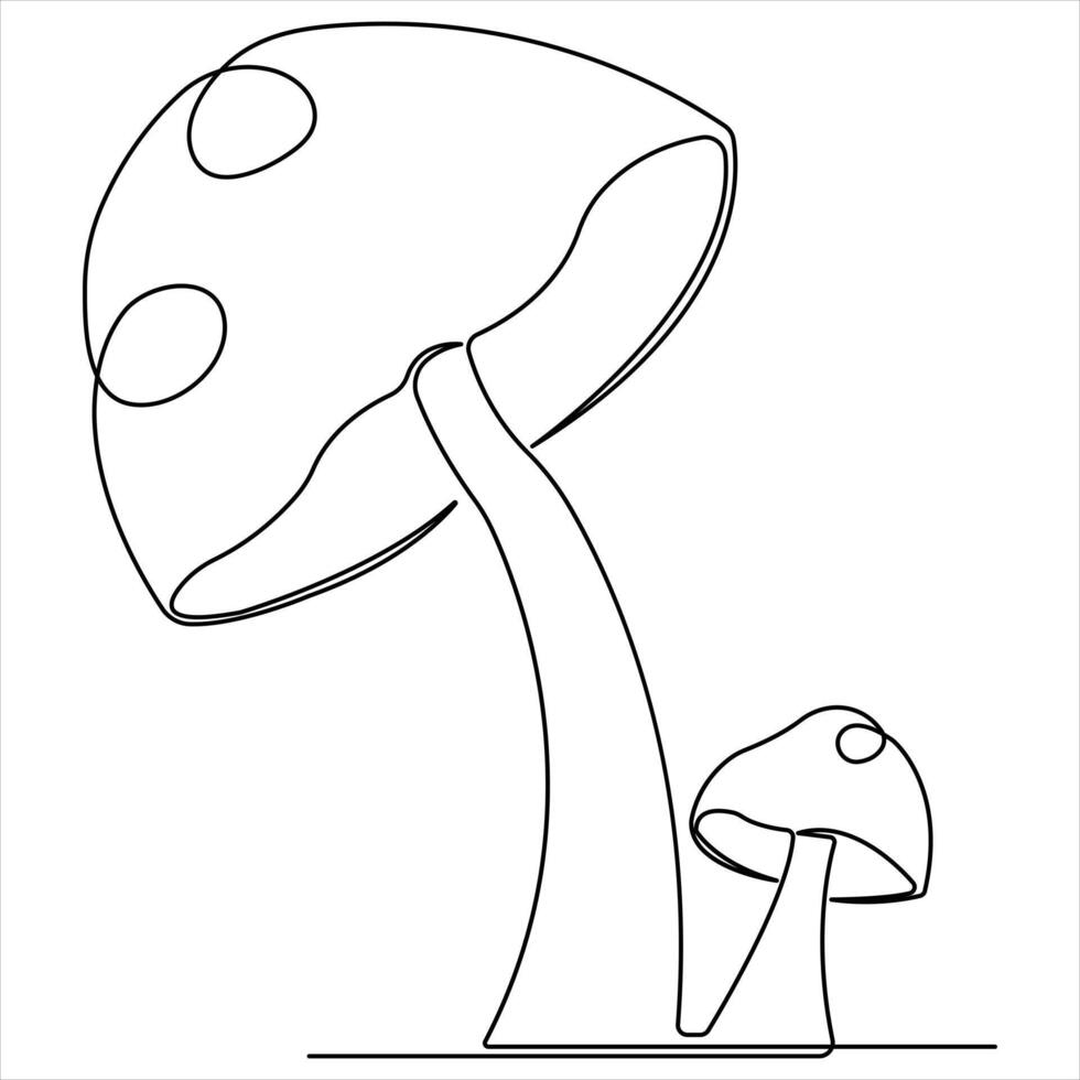 Mushroom continuous single line art drawing plants concept outline vector