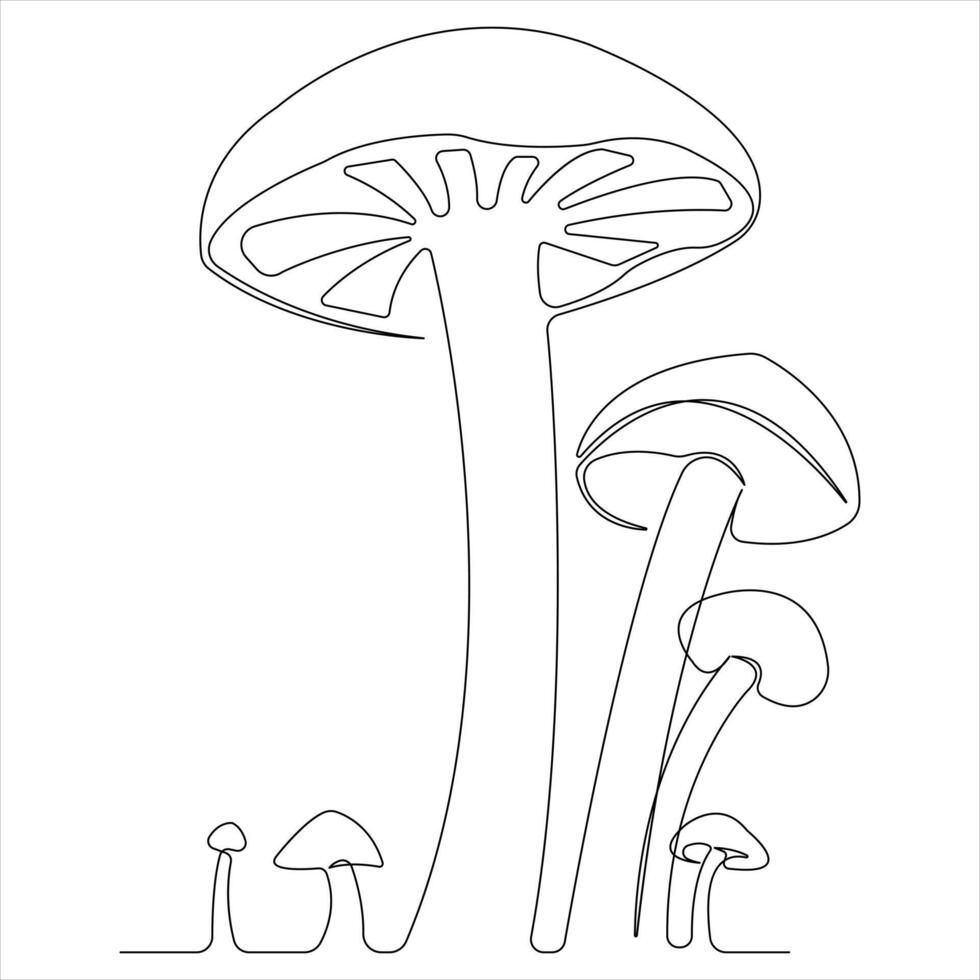 Mushroom continuous single line art drawing plants concept outline vector