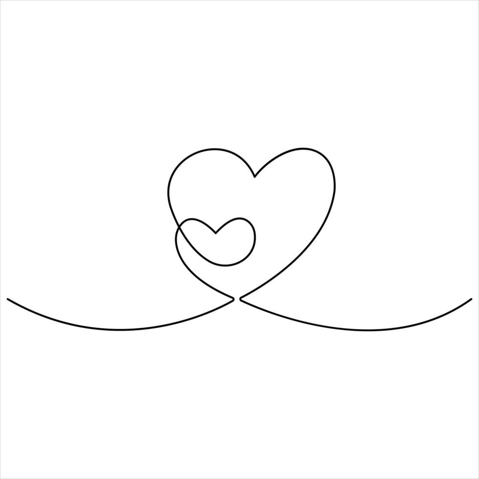 Valentines day heart shape continuous single line art drawing outline vector