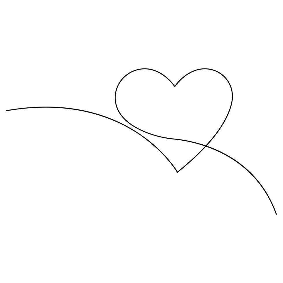 Valentines day heart shape continuous single line art drawing outline vector