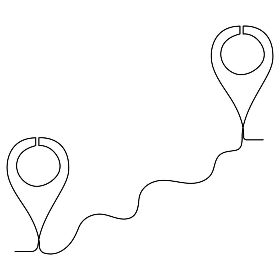 Continuous single line art drawing of Location and path pointers outline vector