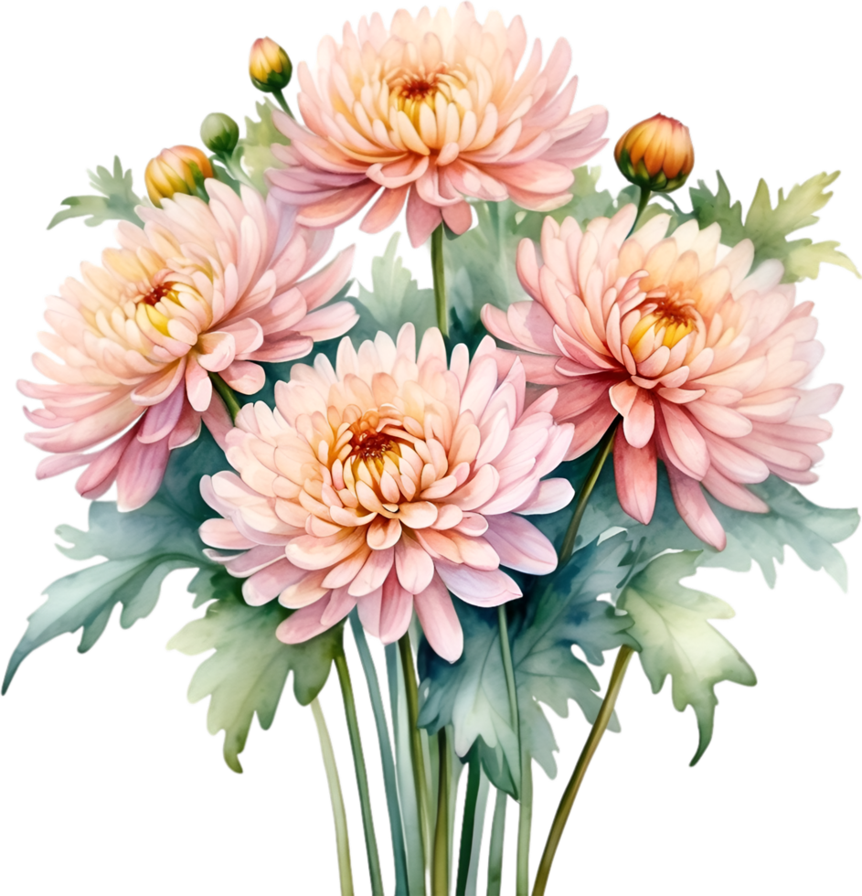 AI generated Watercolor painting of a Chrysanthemum flower. png