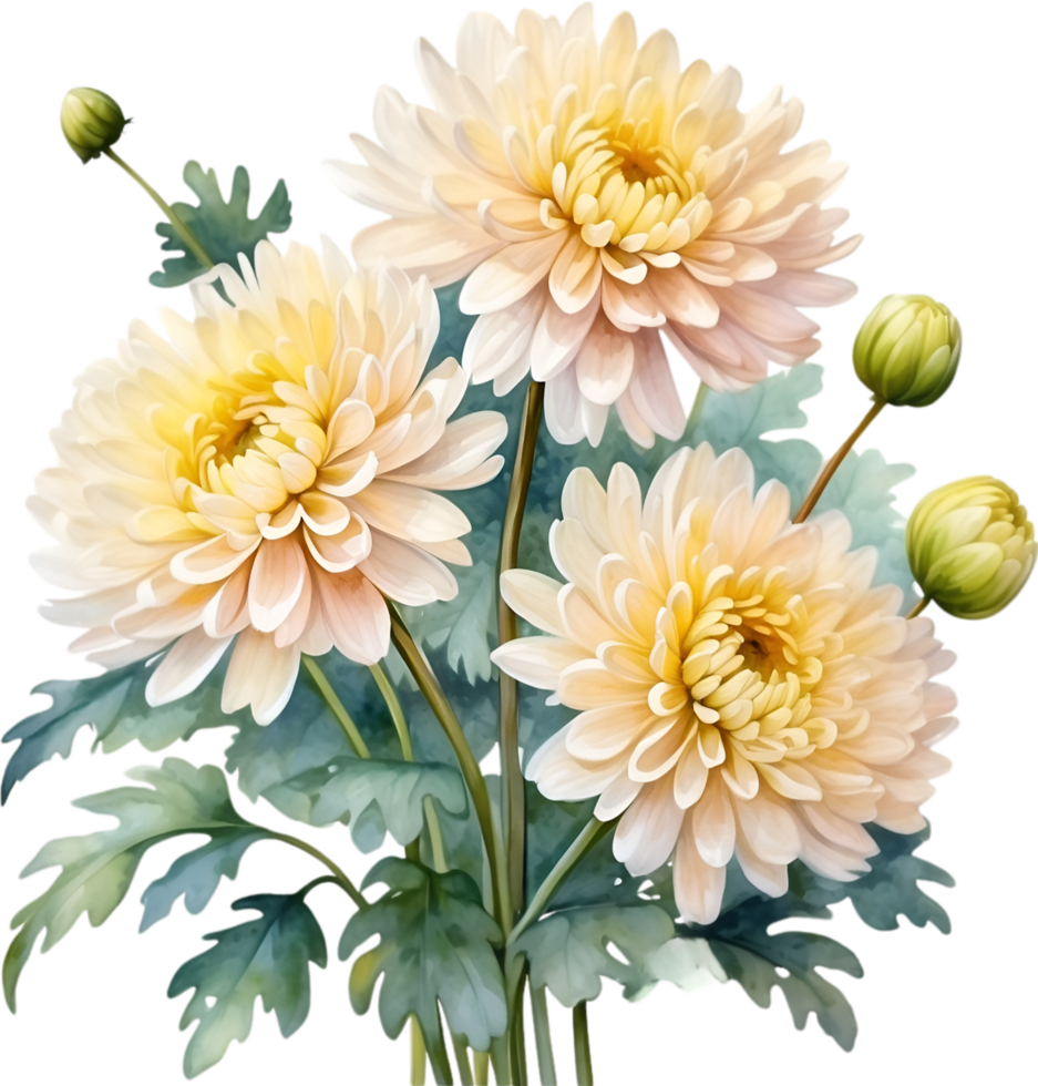 AI generated Watercolor painting of a Chrysanthemum flower. png