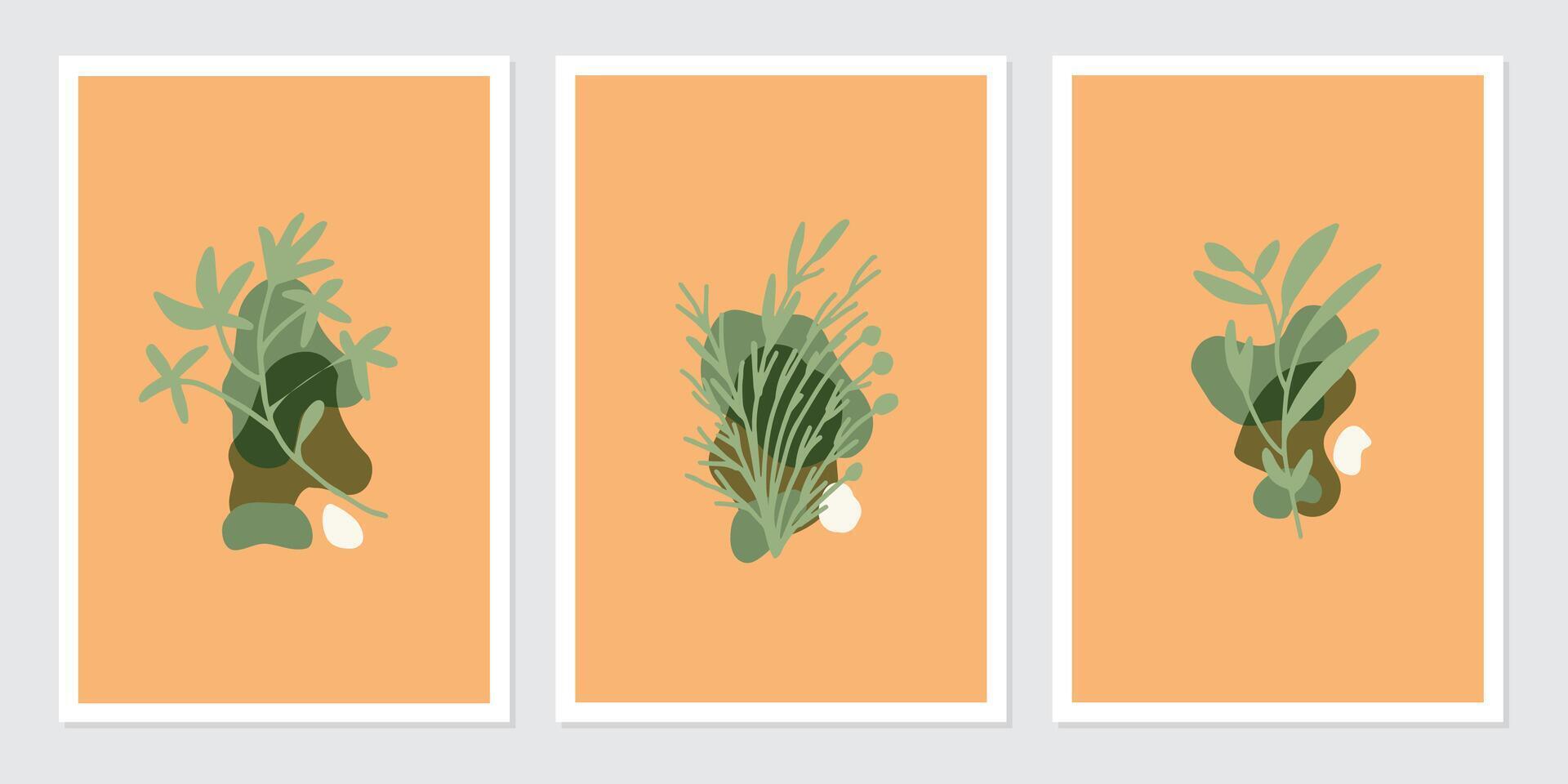 botanical poster wall art vector set. Abstract Plant Art design for wall framed prints, canvas prints, poster, home decor