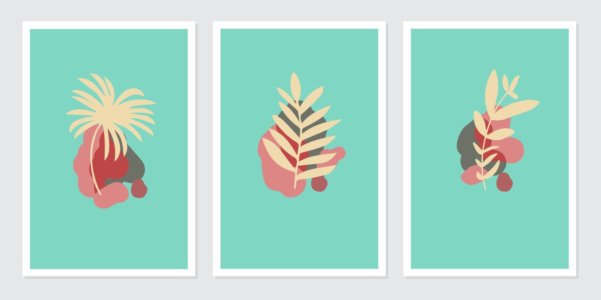 botanical poster wall art vector set. Abstract Plant Art design for wall framed prints, canvas prints, poster, home decor