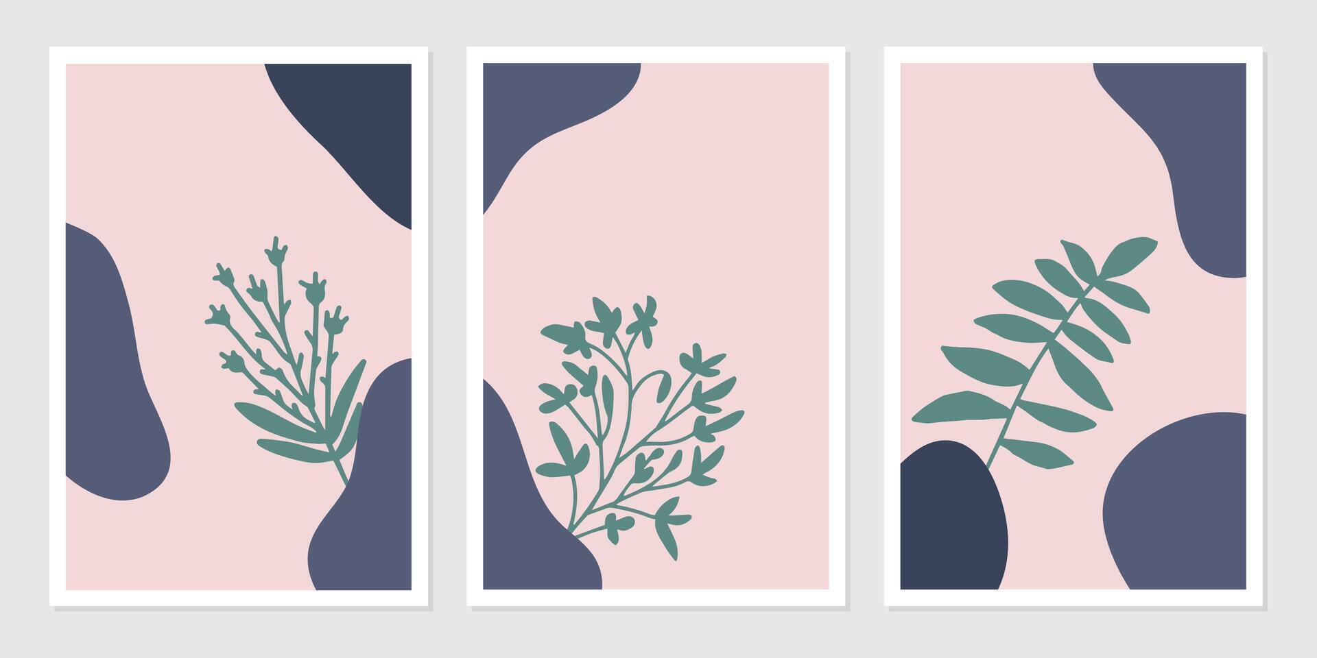 poster botanical wall art vector set. Abstract Plant Art design for wall framed prints, canvas prints, poster, home decor