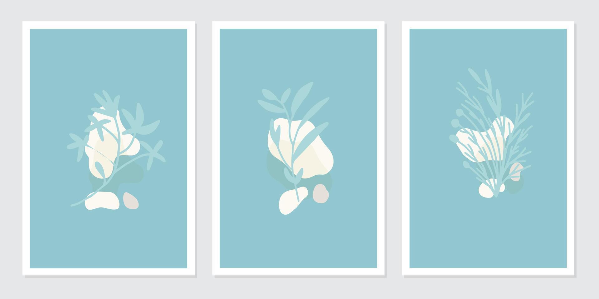 botanical poster wall art vector set. Abstract Plant Art design for wall framed prints, canvas prints, poster, home decor