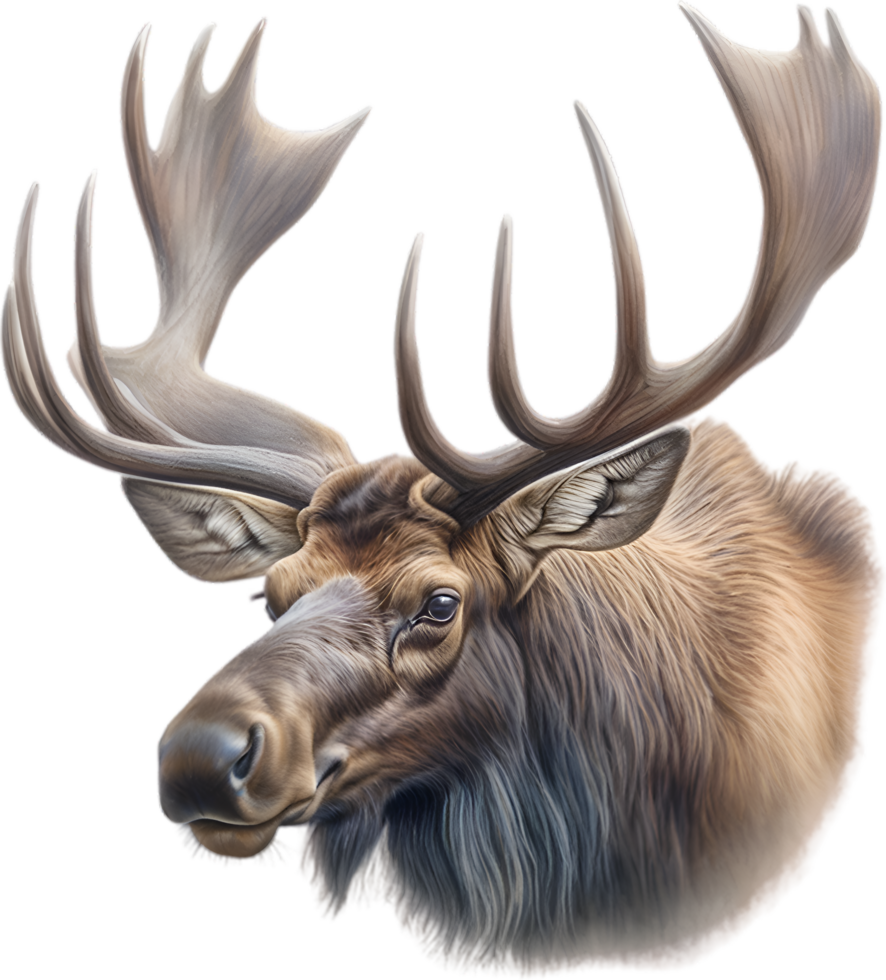AI generated Moose, Close-up colored-pencil sketch of Moose, Alces alces. png