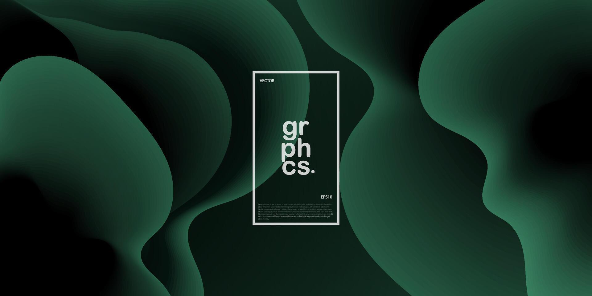 Papercut dark green abstract background with liquid black gradient color on background. Geometric wavy shapes pattern. Eps10 vector