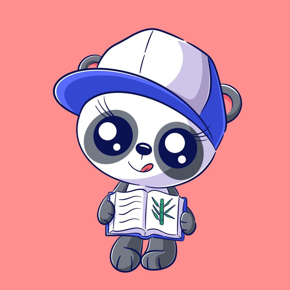 linda panda vistiendo un sombrero y que lleva un libro vector