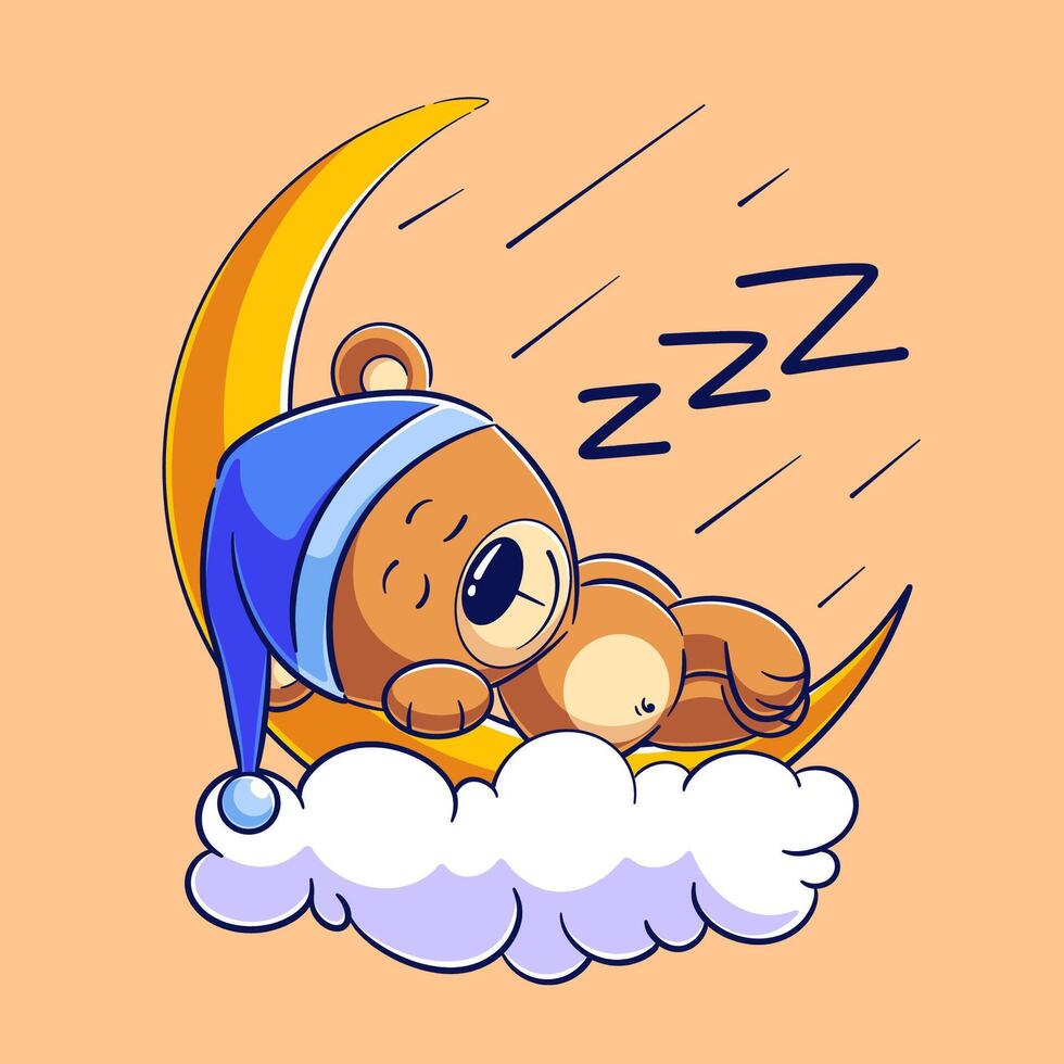 Cute bear sleeps on the moon vector