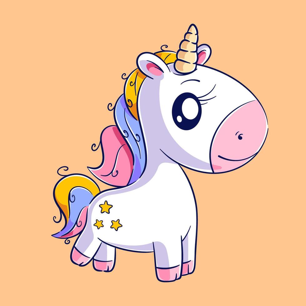 The cute unicorn stands alone and has a star tattoo on its chest vector