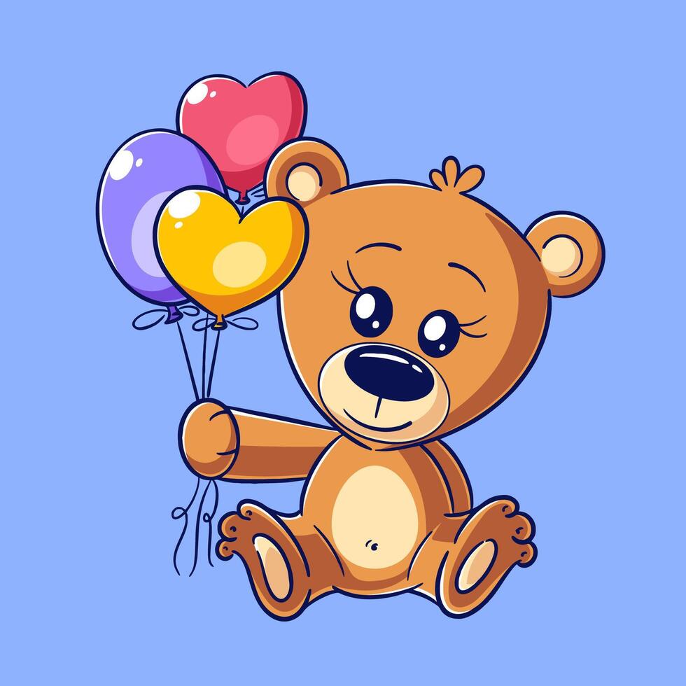 Cute bear sitting with balloons vector