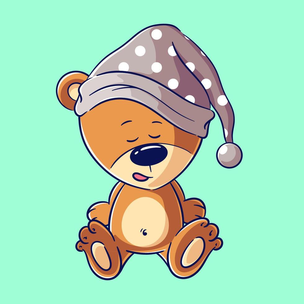 Cute bear wearing a sleeping cap, vector illustration