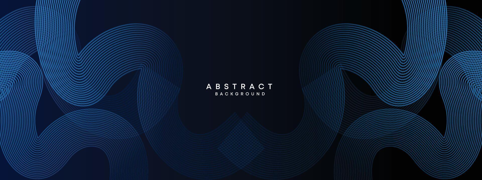 Abstract Dark Navy Blue Waving circles lines Technology Background. Modern Blue gradient with glowing lines shiny geometric shape and diagonal, for brochure, cover, poster, banner, website, header vector