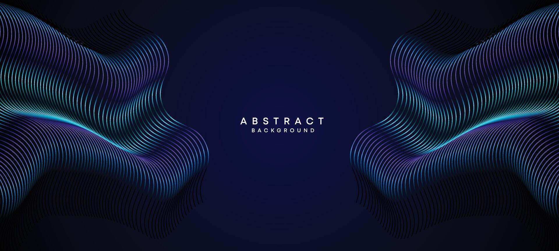 Abstract Dark Navy Blue Waving circles lines Technology Background. Modern Holo gradient with glowing lines shiny geometric shape and diagonal, for brochure, cover, poster, banner, website, header vector