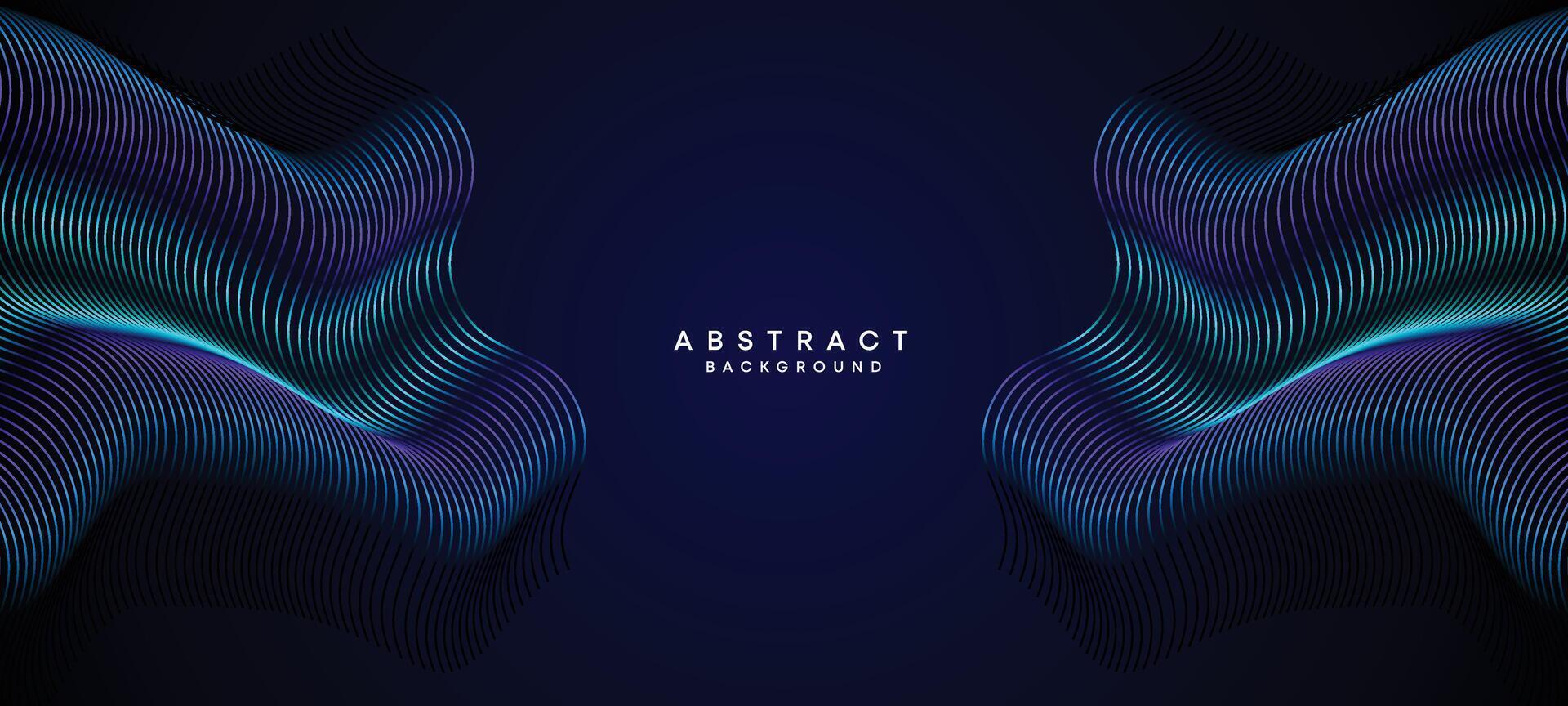 Abstract Dark Navy Blue Waving circles lines Technology Background. Modern Holo gradient with glowing lines shiny geometric shape and diagonal, for brochure, cover, poster, banner, website, header vector