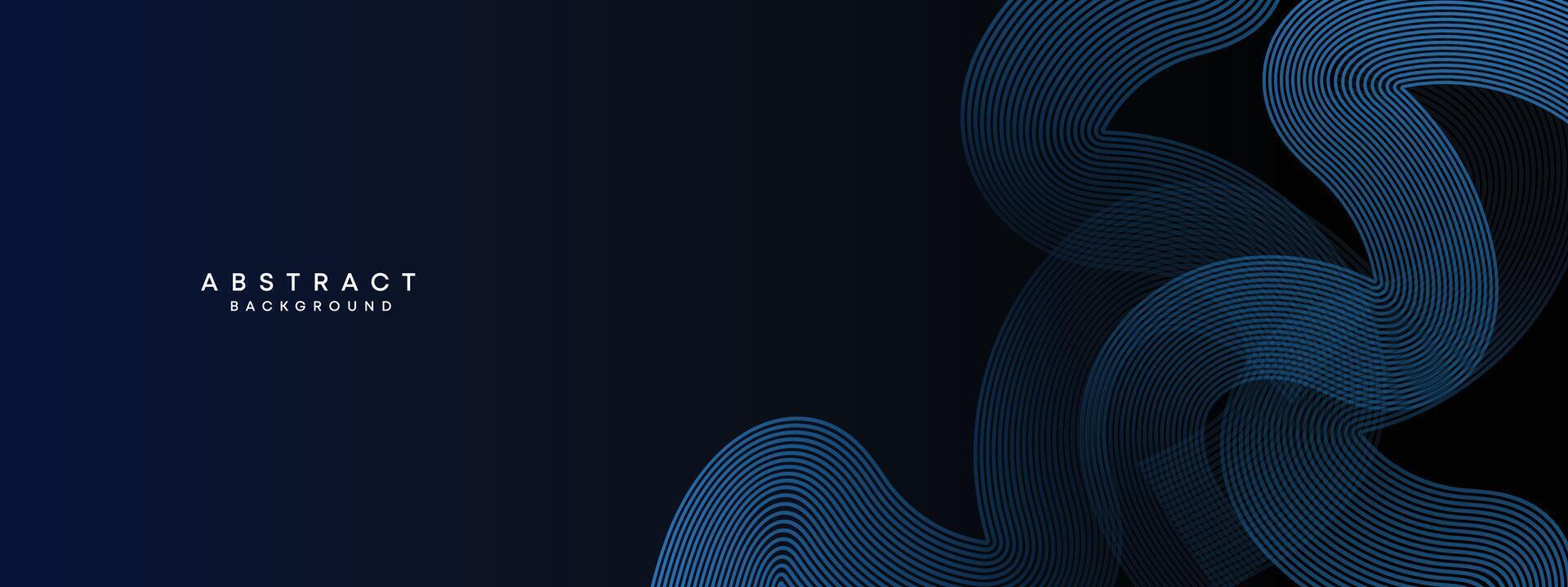 Abstract Dark Navy Blue Waving circles lines Technology Background. Modern Blue gradient with glowing lines shiny geometric shape and diagonal, for brochure, cover, poster, banner, website, header vector