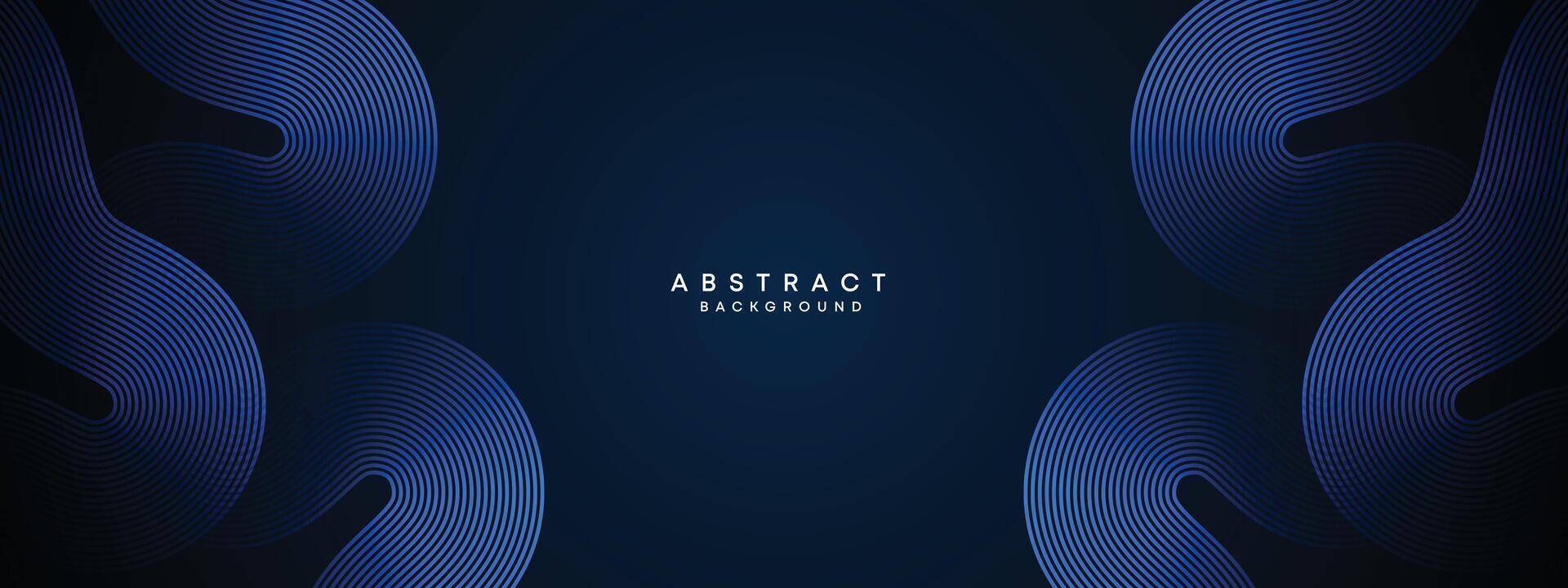 Abstract Dark Navy Blue Waving circles lines Technology Background. Modern Blue gradient with glowing lines shiny geometric shape and diagonal, for brochure, cover, poster, banner, website, header vector