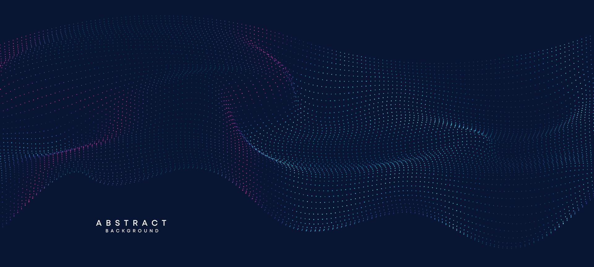 Abstract Blue, Green Gradient Flowing Dot Waving Particle geometric Technology Background. Digital Futuristic Purple, Pink Gradient Dotted Wave. Concept For Science, Music cover, website, header vector