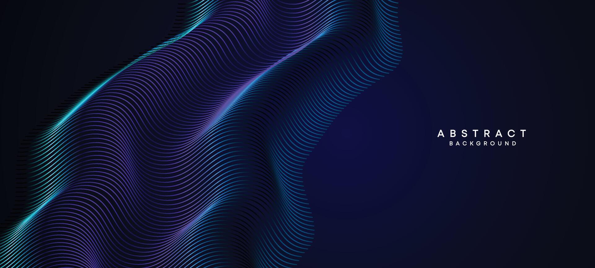 Abstract Dark Navy Blue Waving circles lines Technology Background. Modern Holo gradient with glowing lines shiny geometric shape and diagonal, for brochure, cover, poster, banner, website, header vector