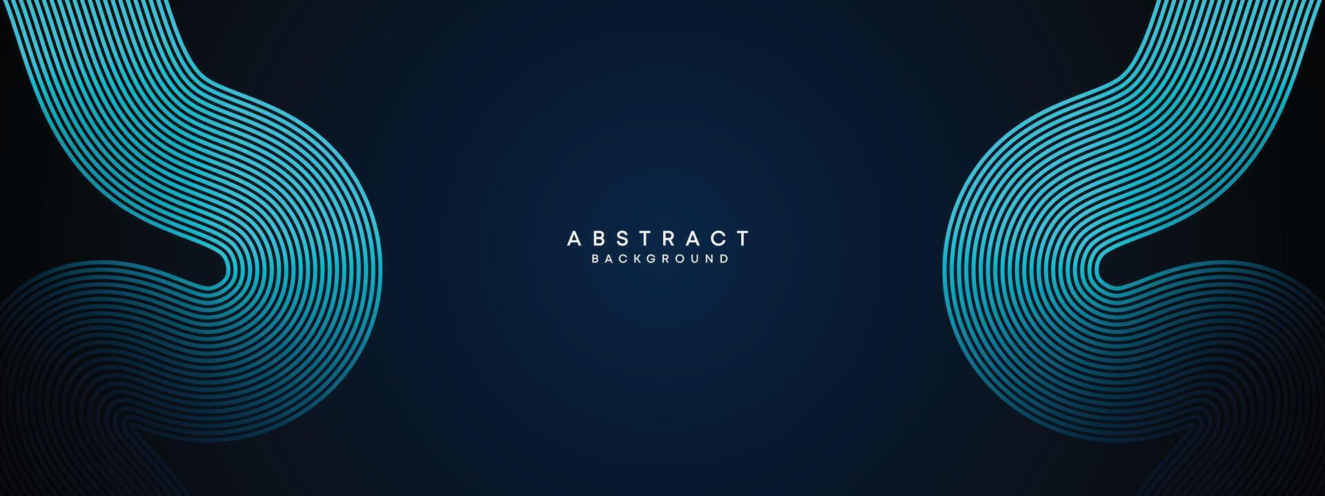 Abstract Dark Navy Blue Waving circles lines Technology Background. Modern Blue gradient with glowing lines shiny geometric shape and diagonal, for brochure, cover, poster, banner, website, header vector