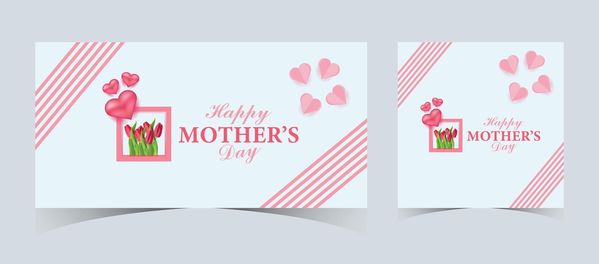 Set of Happy Mother's Day Web Banners and Post Templates. Mother's Day Greeting Card with 3d Love Balloons. Happy Mom Love Sign with Heart and Flowers. Flying Pink Paper Hearts. Mom Love Background vector