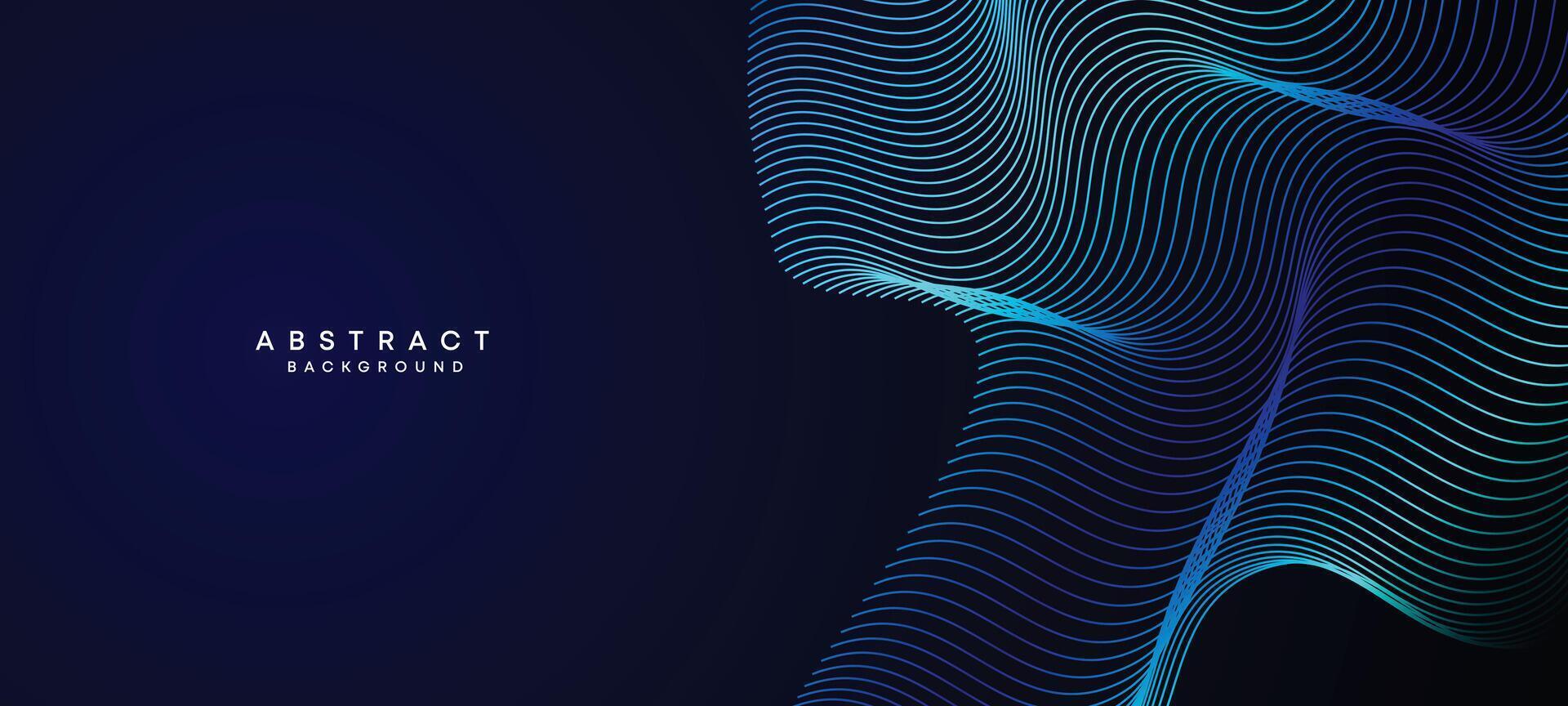 Abstract Dark Navy Blue Waving circles lines Technology Background. Modern Holo gradient with glowing lines shiny geometric shape and diagonal, for brochure, cover, poster, banner, website, header vector