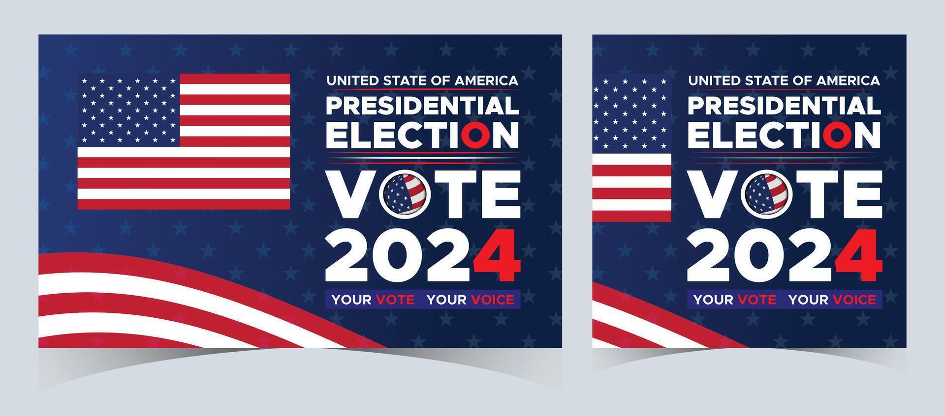 conjunto de votar 2024. presidencial elección día en unido estados elección 2024 EE.UU. político elección Campaña bandera. fondo, correo, bandera, tarjeta, póster diseño con votar día noviembre 5 5 nosotros vector