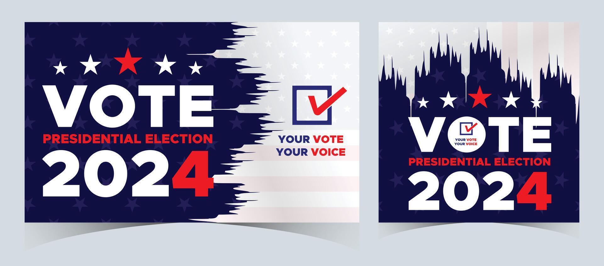 conjunto de votar 2024. presidencial elección día en unido estados elección 2024 EE.UU. político elección Campaña bandera. fondo, correo, bandera, tarjeta, póster diseño con votar día noviembre 5 5 nosotros vector