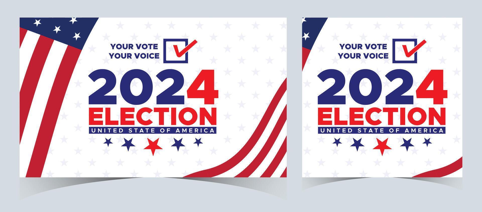 conjunto de votar 2024. presidencial elección día en unido estados elección 2024 EE.UU. político elección Campaña bandera. fondo, correo, bandera, tarjeta, póster diseño con votar día noviembre 5 5 nosotros vector