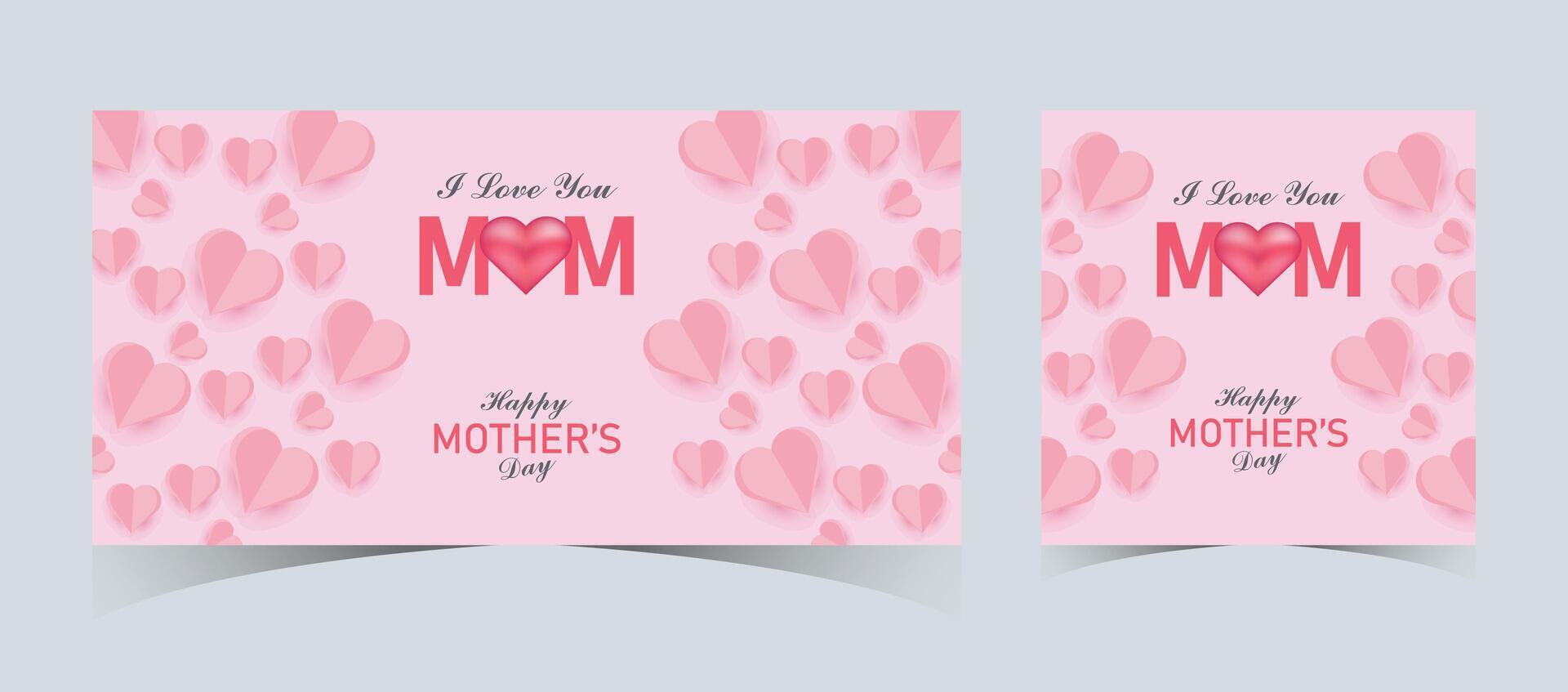 conjunto de contento de la madre día web pancartas y enviar plantillas. de la madre día saludo tarjeta con 3d amor globos contento mamá amor firmar con corazón y flores volador rosado papel corazones. mamá amor antecedentes vector