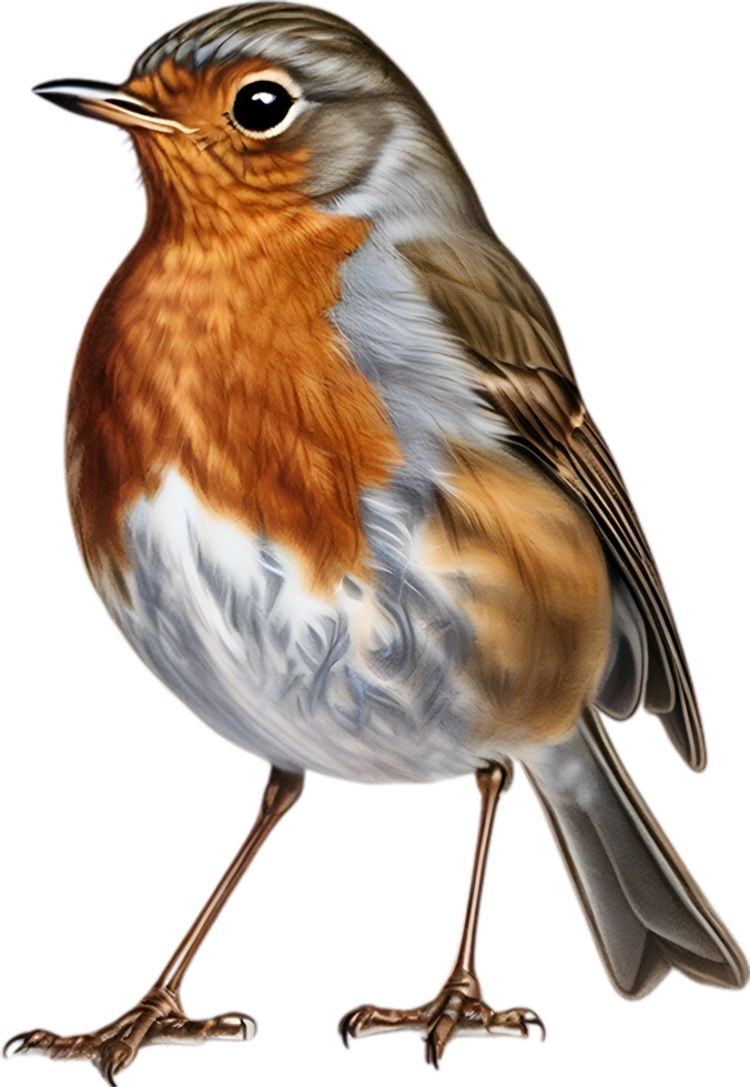 AI generated Robin bird, Close-up colored-pencil sketch of European Robin, Erithacus rubecula. png