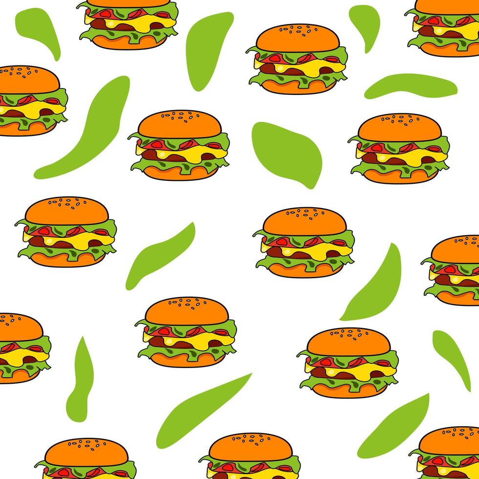 Cartoon burger pattern vector