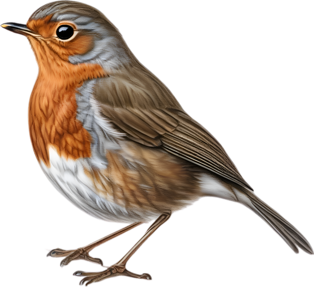 AI generated Robin bird, Close-up colored-pencil sketch of European Robin, Erithacus rubecula. png