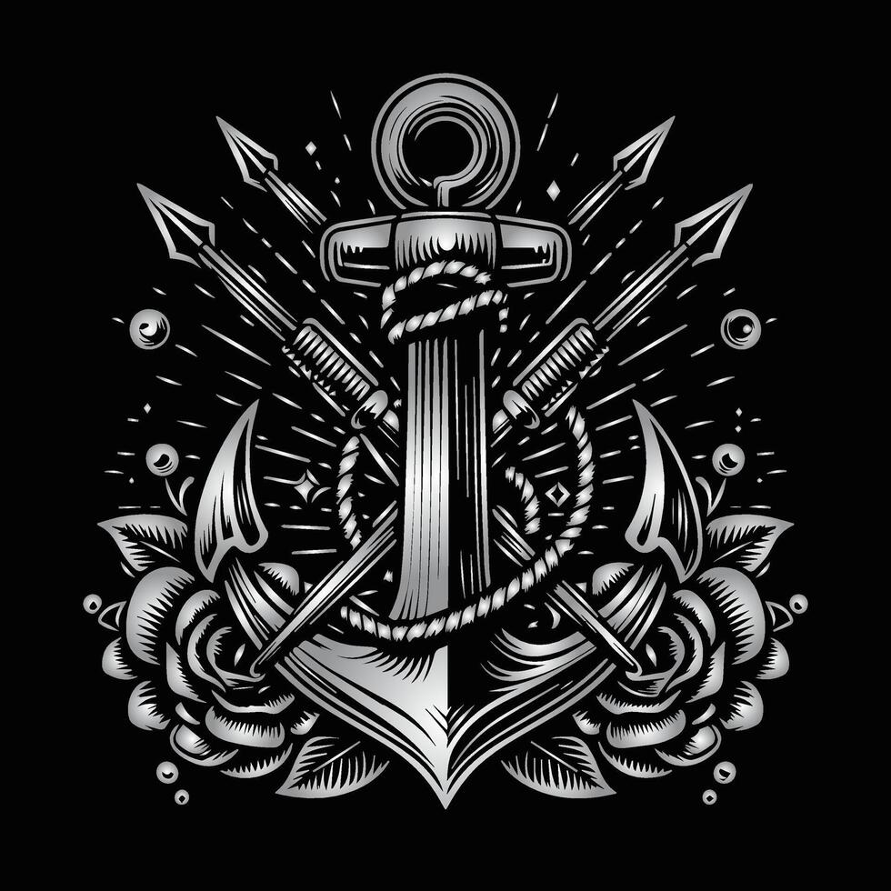 vector vintage monochrome ship anchor tattoo