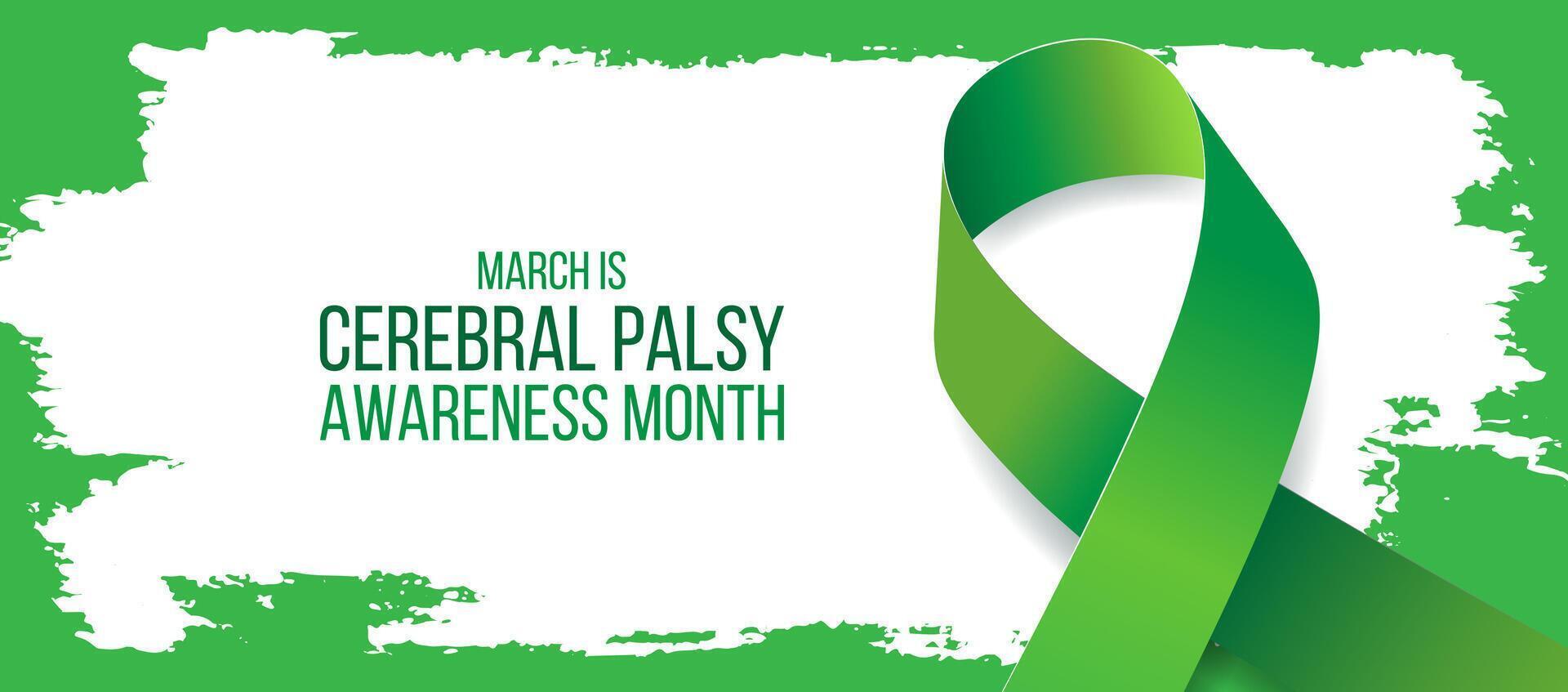 Cerebral Palsy Awareness Month concept. Banner template with green ribbon and text. Vector illustration.