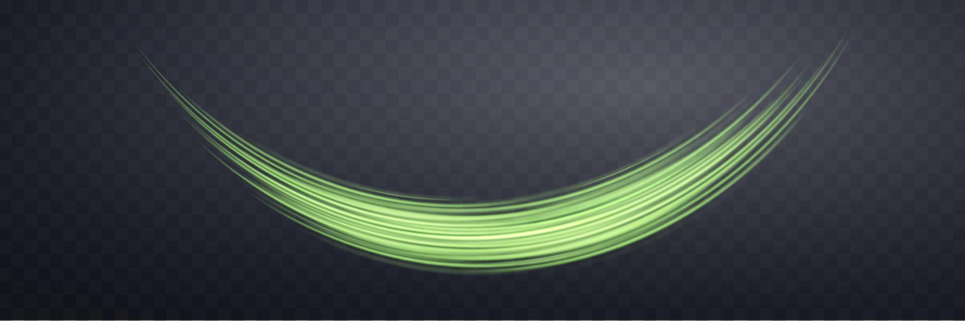 Glowing green lines. Neon realistic energy speed. Abstract light effect. Vector illustration.