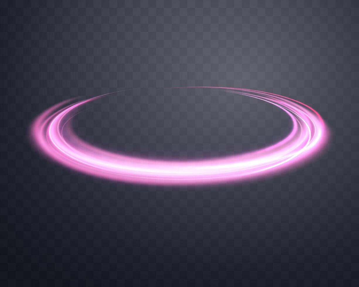 Glowing pink magic rings. Dynamic orbital flare halo ring. Neon realistic energy swoosh swirl. Abstract light effect. Vector illustration.