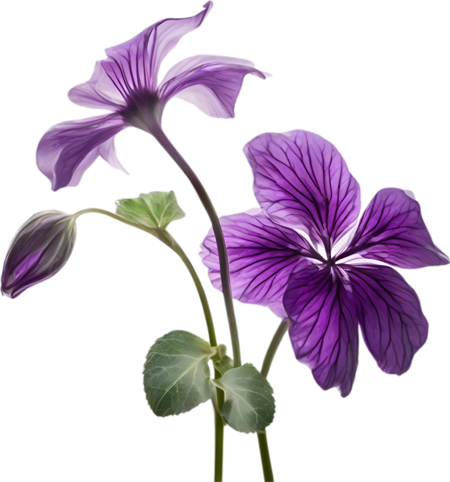 AI generated Violet flower. Close-up glowing translucent violet color flower. png
