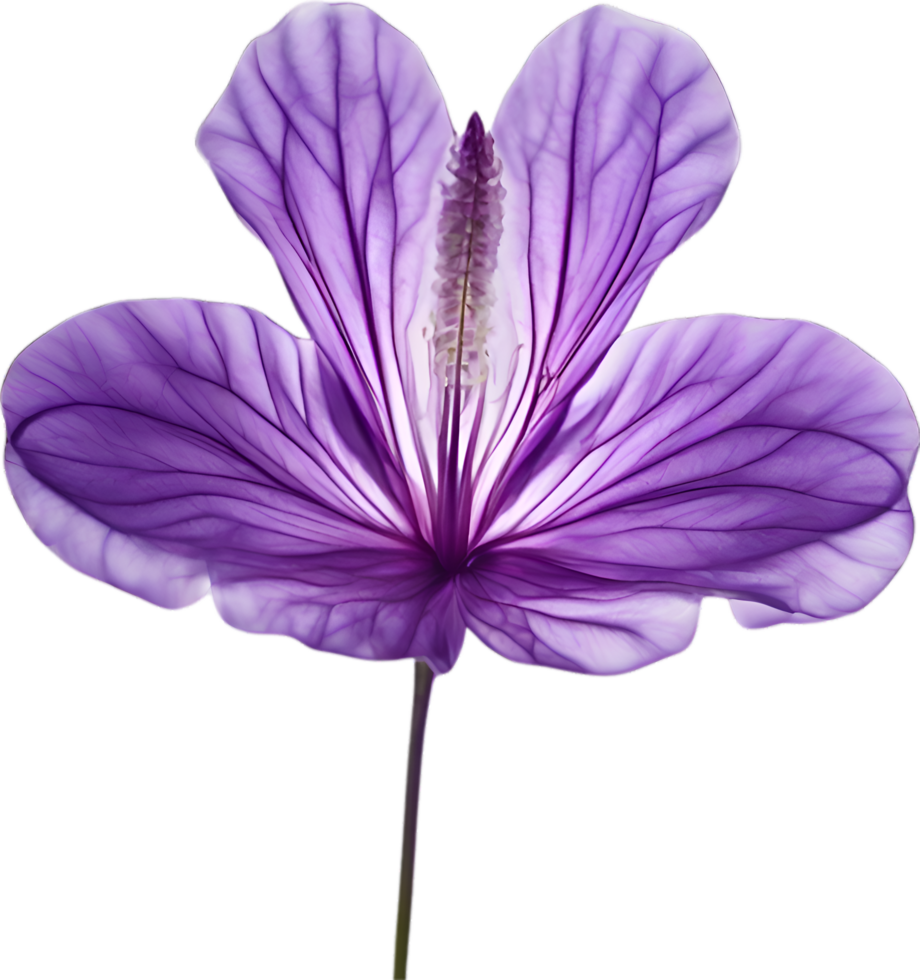 AI generated Violet flower. Close-up glowing translucent violet color flower. png