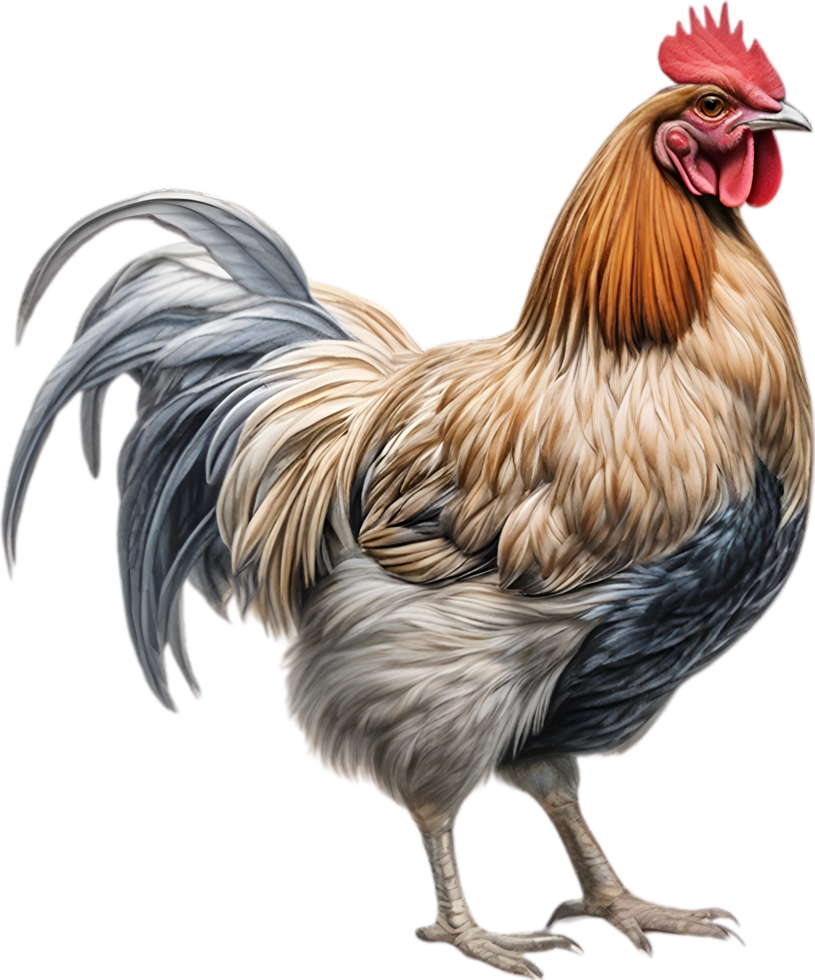 AI generated Bantam. Close-up colored-pencil sketch of a Japanese bantam. png