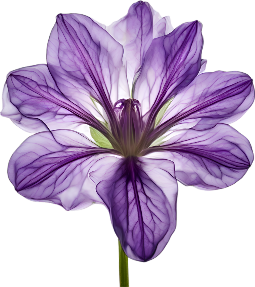 AI generated Violet flower. Close-up glowing translucent violet color flower. png